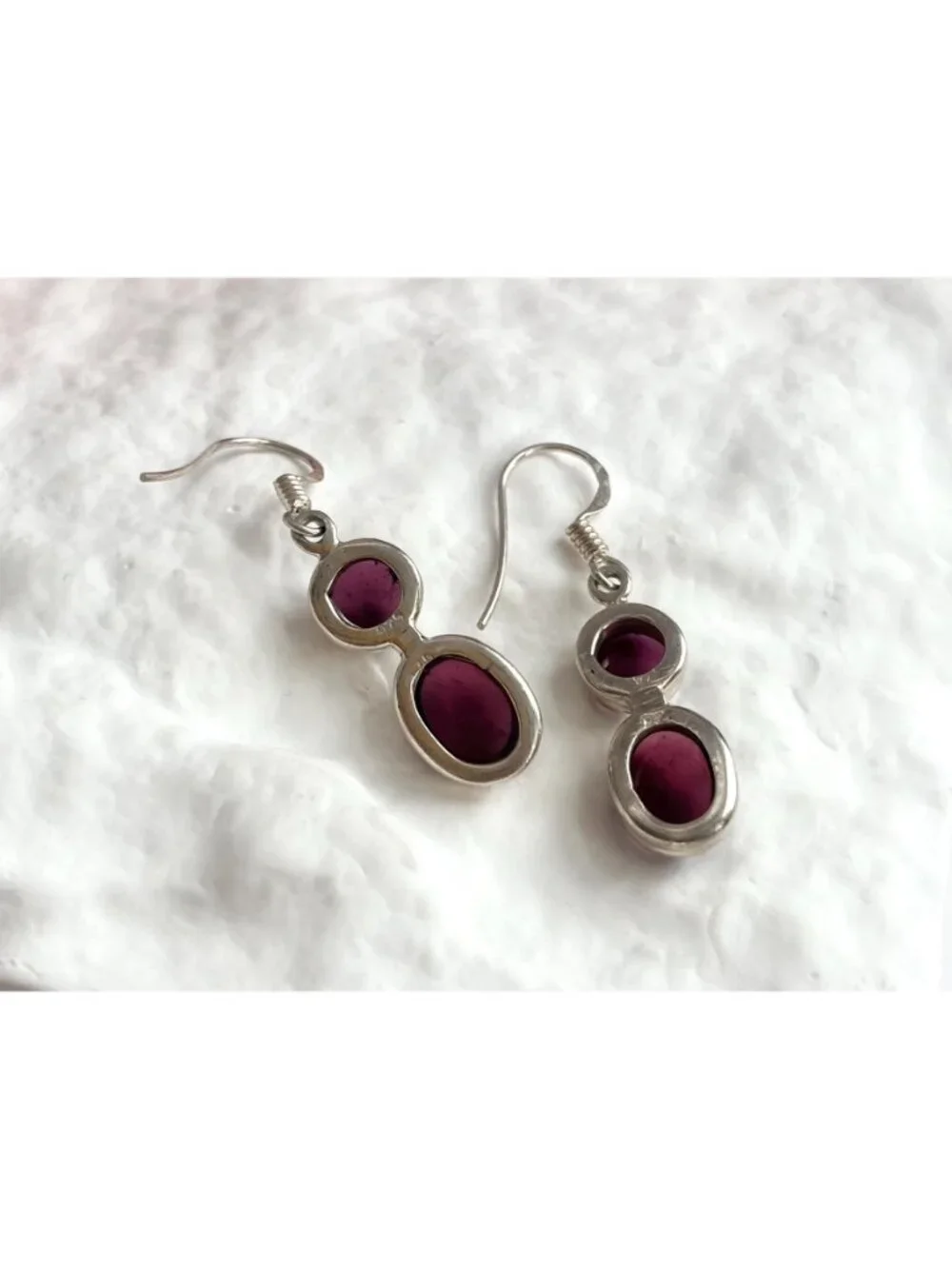 Natural Amethyst Cabochon Gemstone Vintage Sterling Silver 925 Earrings